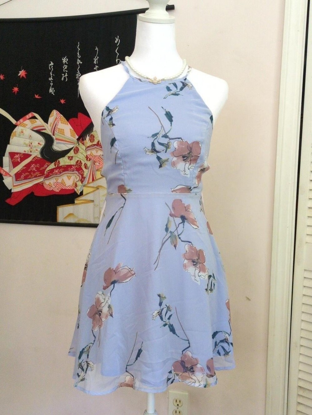 Lulus Light Blue Floral Halter Dress